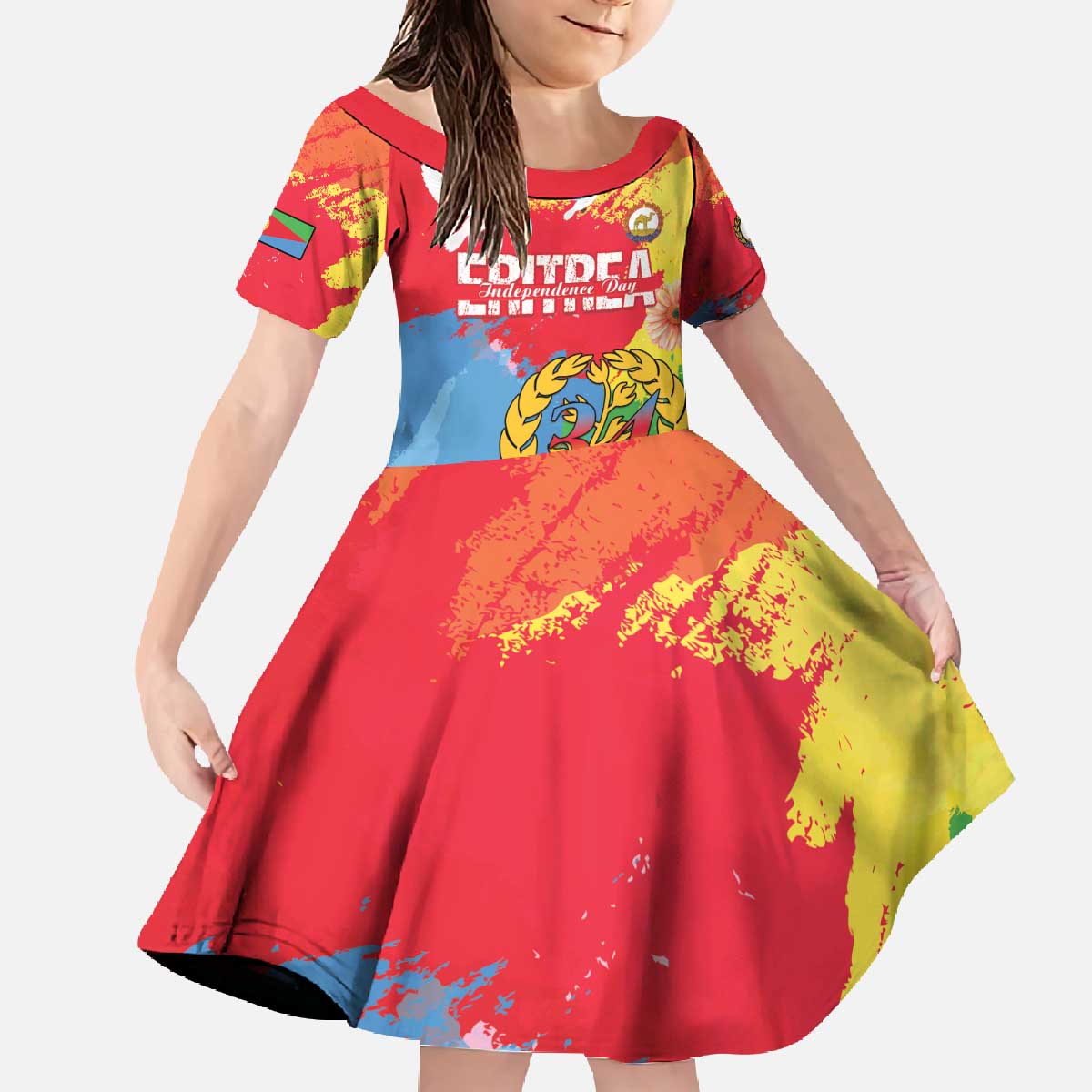 Personalised Eritrea Independence Day Family Matching Off The Shoulder Long Sleeve Dress and Hawaiian Shirt Grunge Style