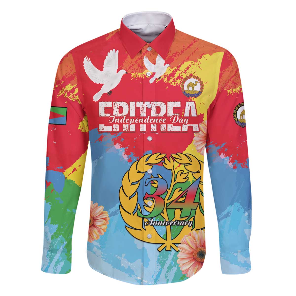 Personalised Eritrea Independence Day Family Matching Off The Shoulder Long Sleeve Dress and Hawaiian Shirt Grunge Style