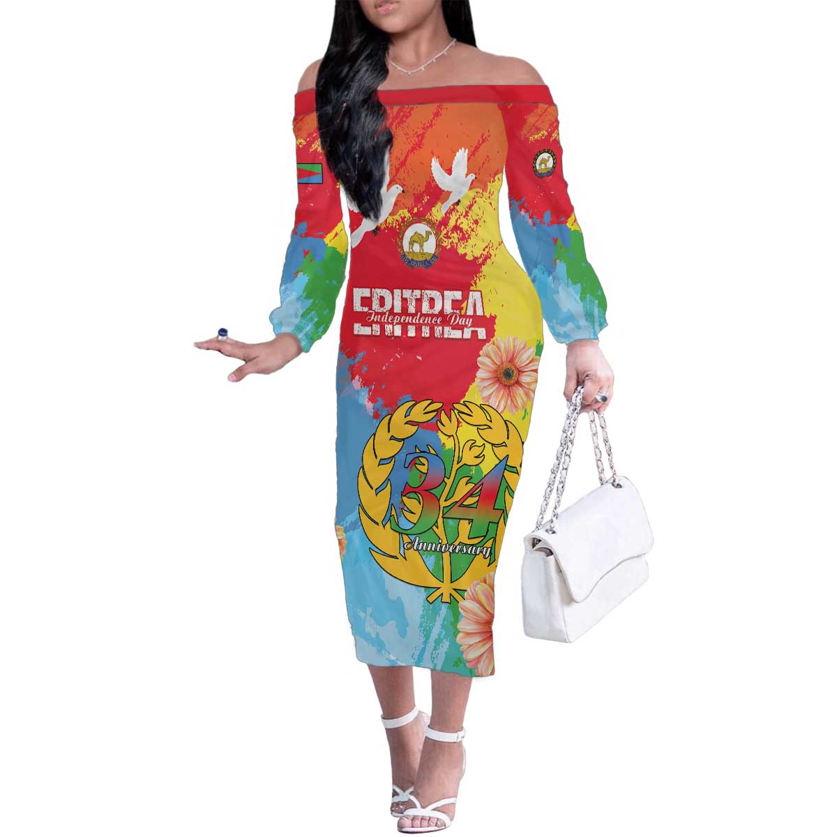 Personalised Eritrea Independence Day Family Matching Off The Shoulder Long Sleeve Dress and Hawaiian Shirt Grunge Style