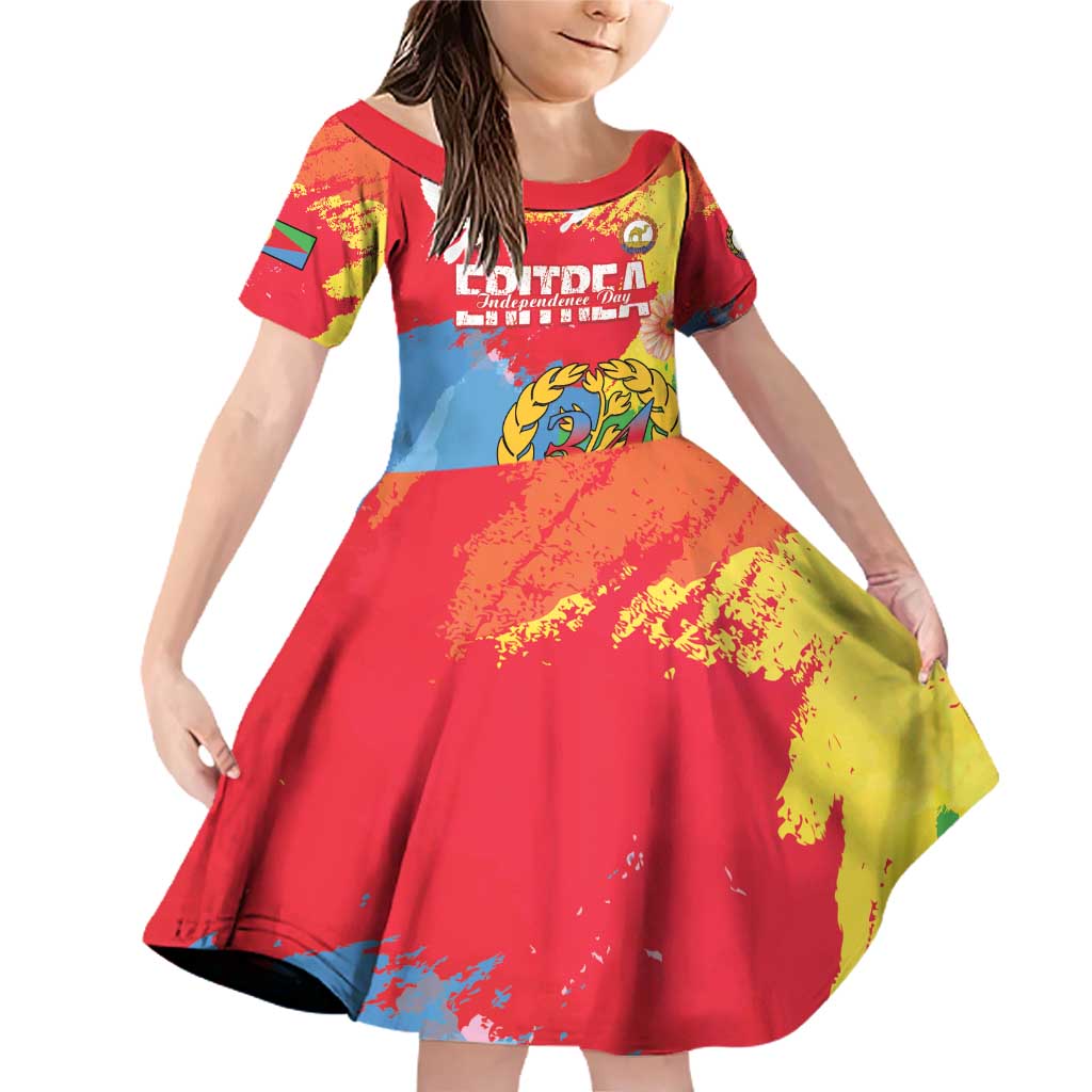 Personalised Eritrea Independence Day Family Matching Off Shoulder Short Dress and Hawaiian Shirt Grunge Style