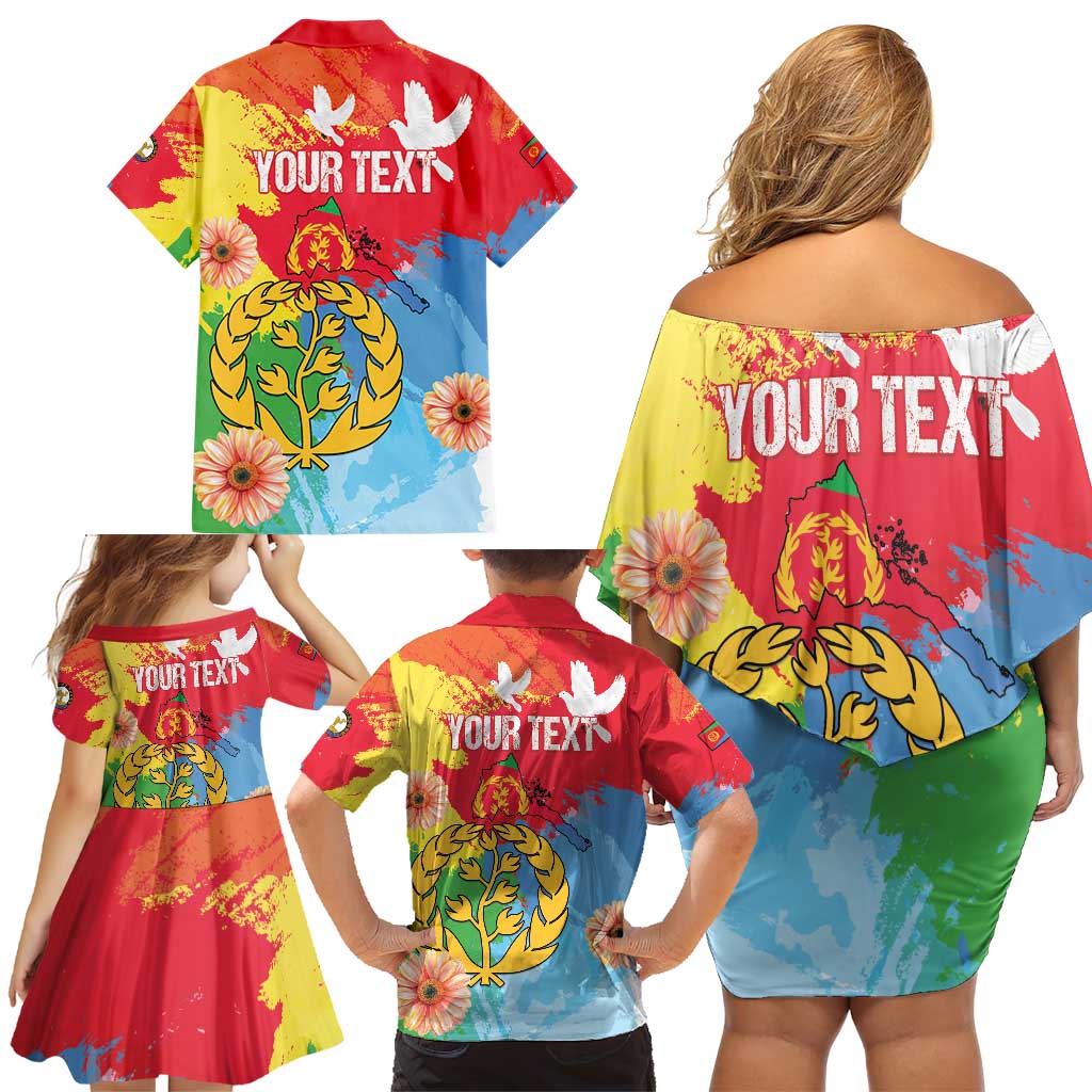 Personalised Eritrea Independence Day Family Matching Off Shoulder Short Dress and Hawaiian Shirt Grunge Style