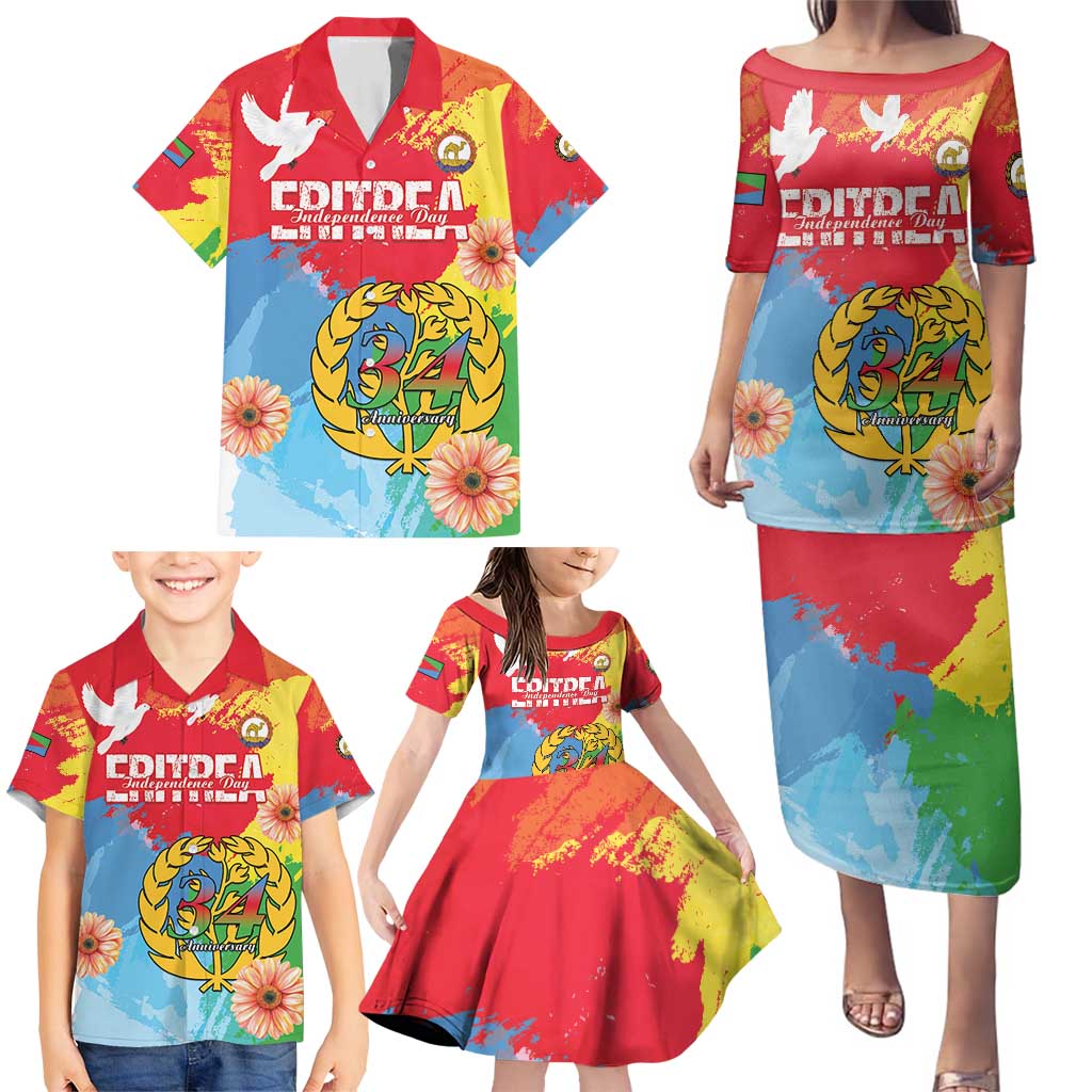 Personalised Eritrea Independence Day Family Matching Puletasi and Hawaiian Shirt Grunge Style