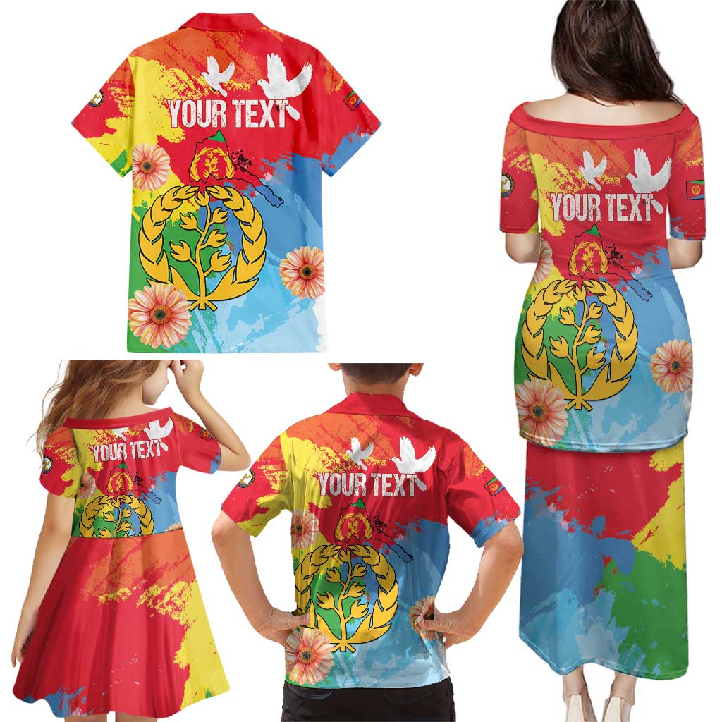 Personalised Eritrea Independence Day Family Matching Puletasi and Hawaiian Shirt Grunge Style