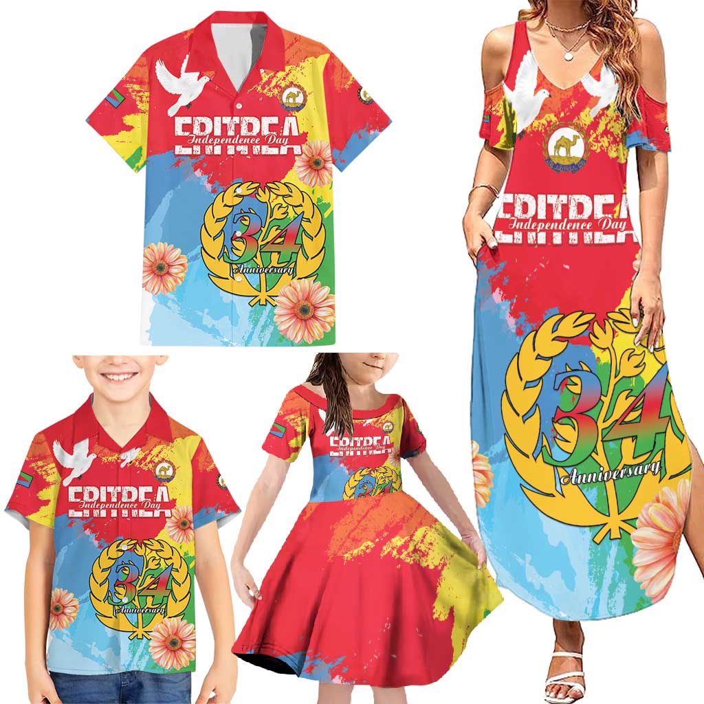 Personalised Eritrea Independence Day Family Matching Summer Maxi Dress and Hawaiian Shirt Grunge Style
