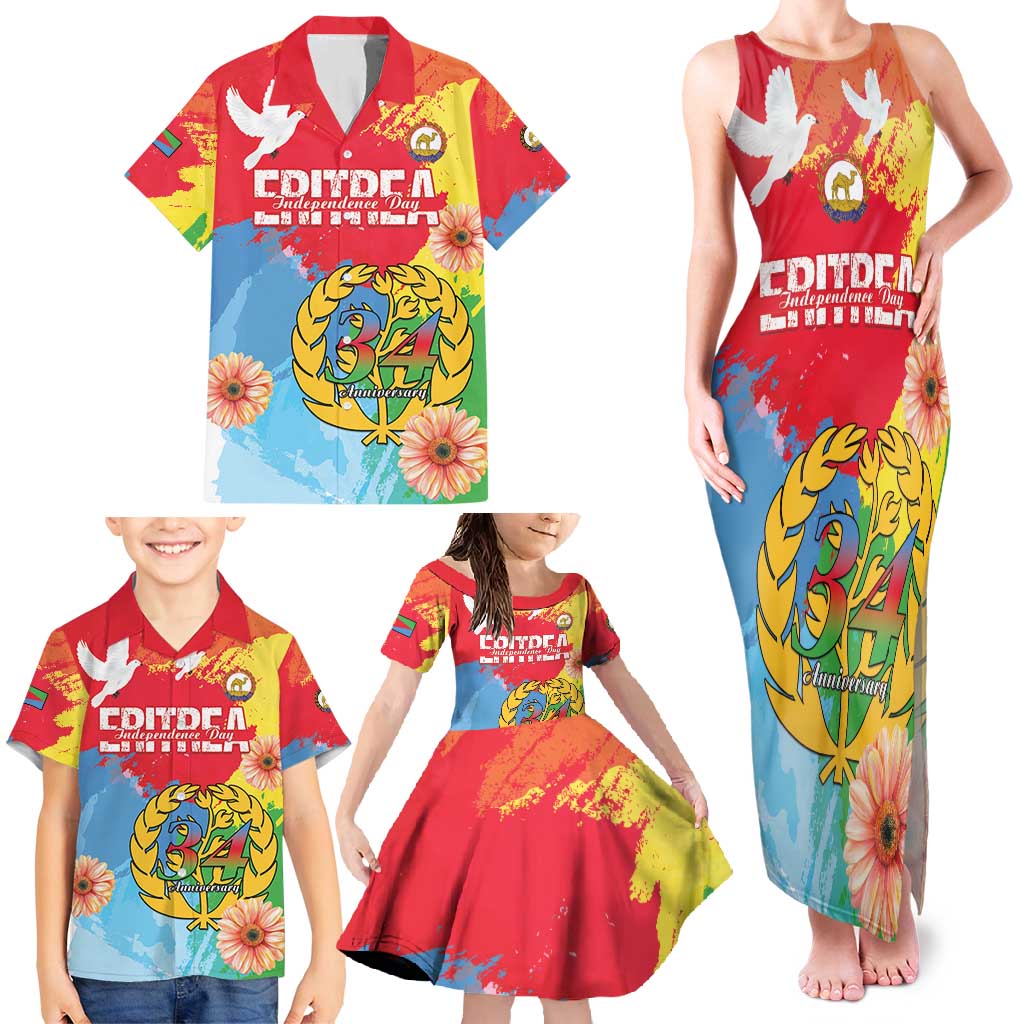 Personalised Eritrea Independence Day Family Matching Tank Maxi Dress and Hawaiian Shirt Grunge Style