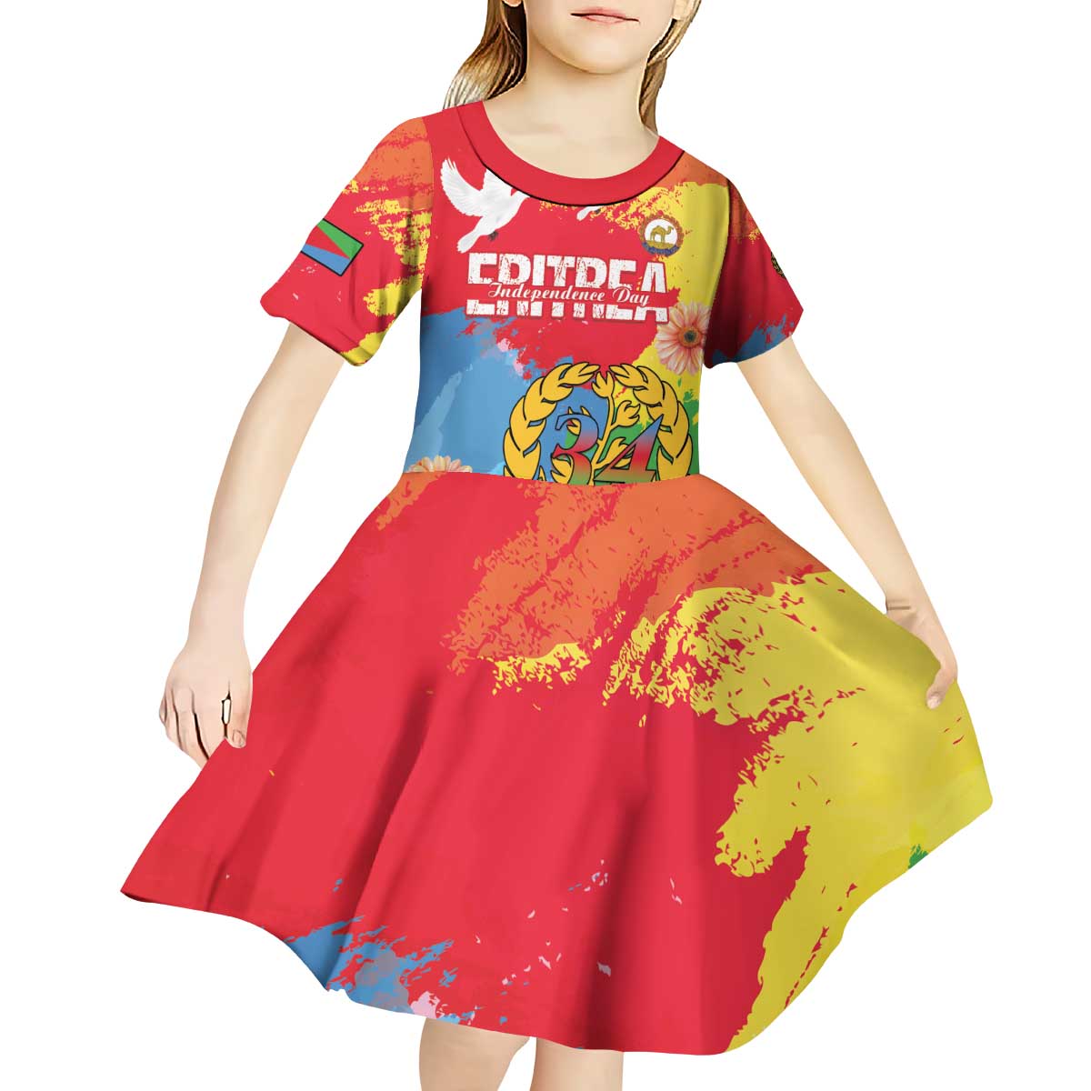 Personalised Eritrea Independence Day Kid Short Sleeve Dress Grunge Style