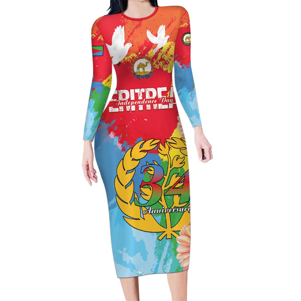 Personalised Eritrea Independence Day Long Sleeve Bodycon Dress Grunge Style