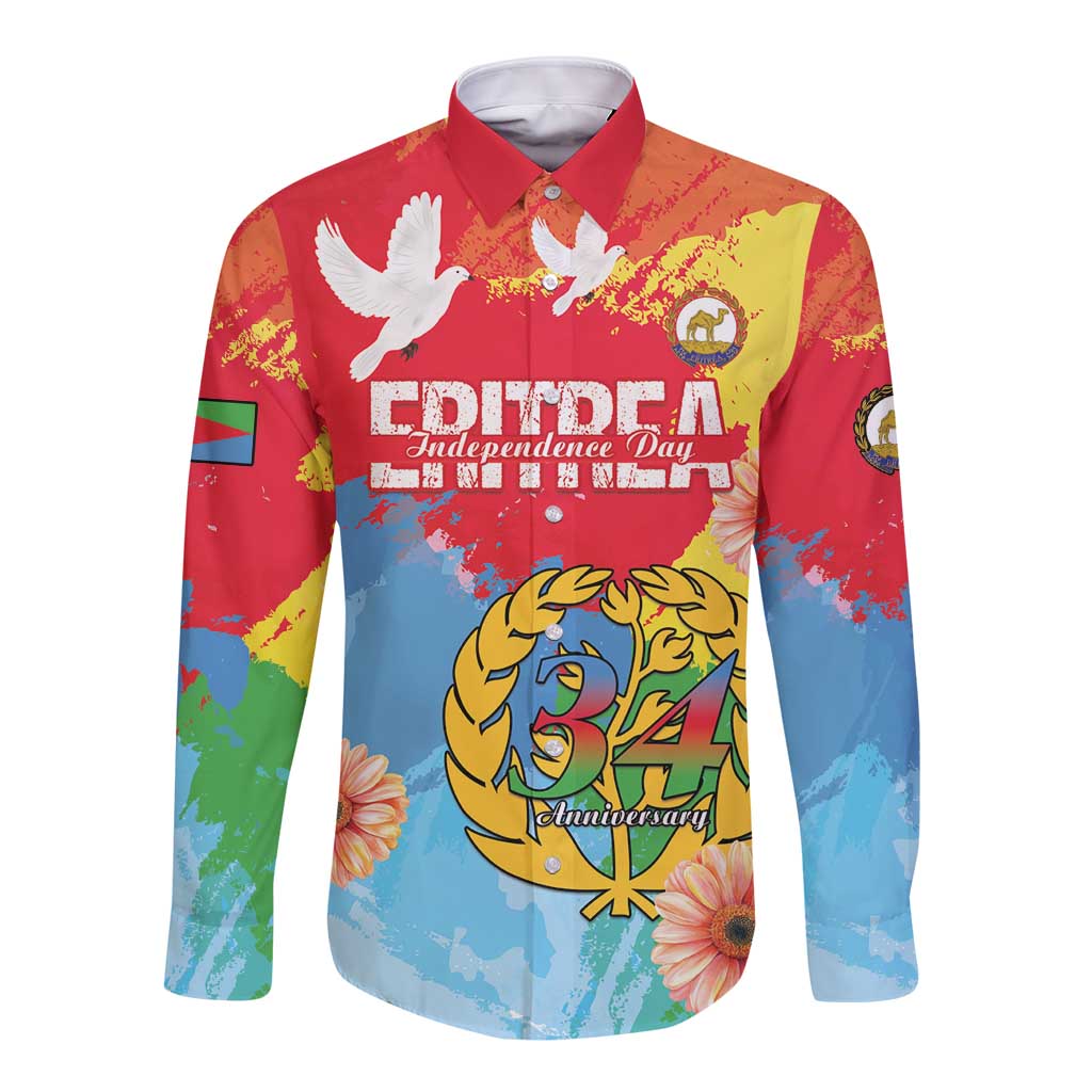 Personalised Eritrea Independence Day Long Sleeve Button Shirt Grunge Style