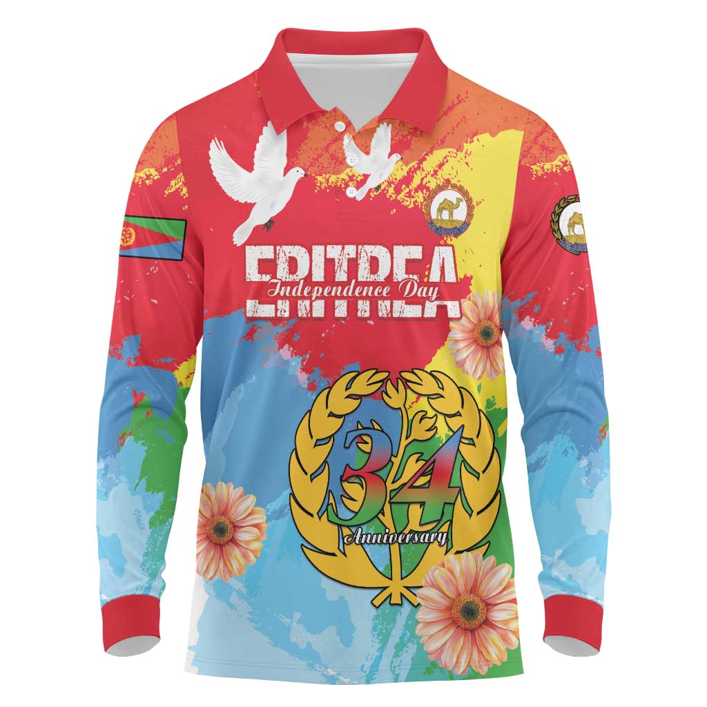 Personalised Eritrea Independence Day Long Sleeve Polo Shirt Grunge Style