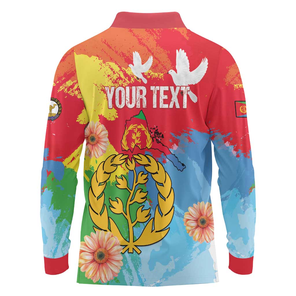 Personalised Eritrea Independence Day Long Sleeve Polo Shirt Grunge Style