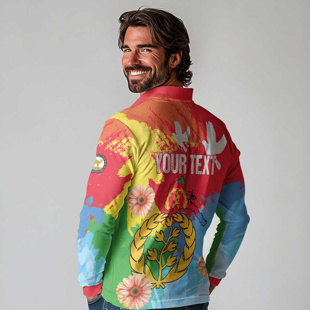 Personalised Eritrea Independence Day Long Sleeve Polo Shirt Grunge Style