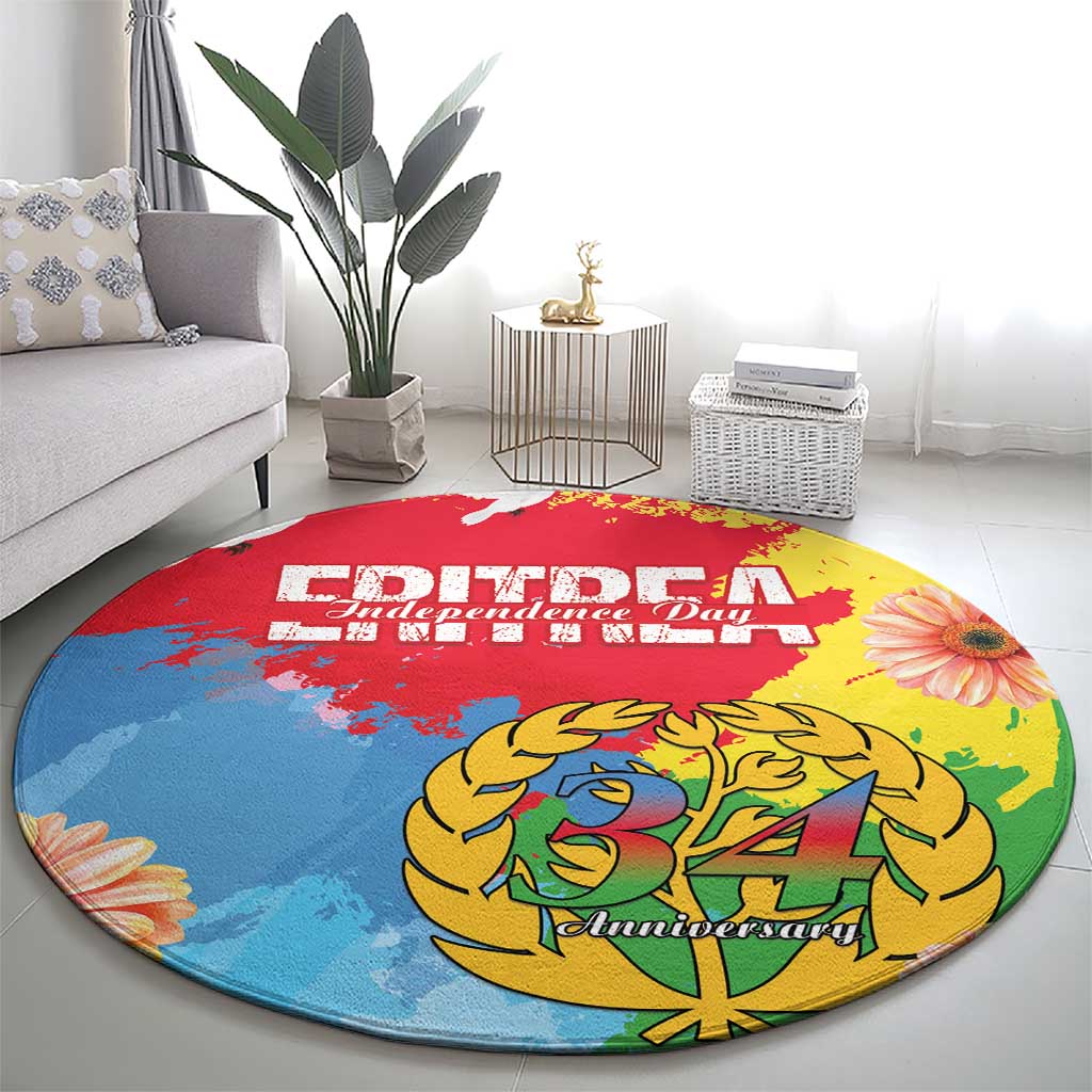 Personalised Eritrea Independence Day Round Carpet Grunge Style