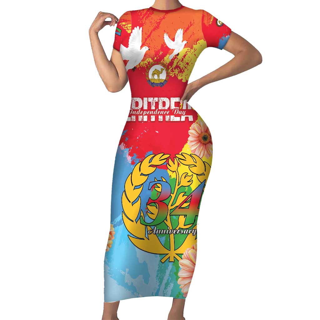 Personalised Eritrea Independence Day Short Sleeve Bodycon Dress Grunge Style