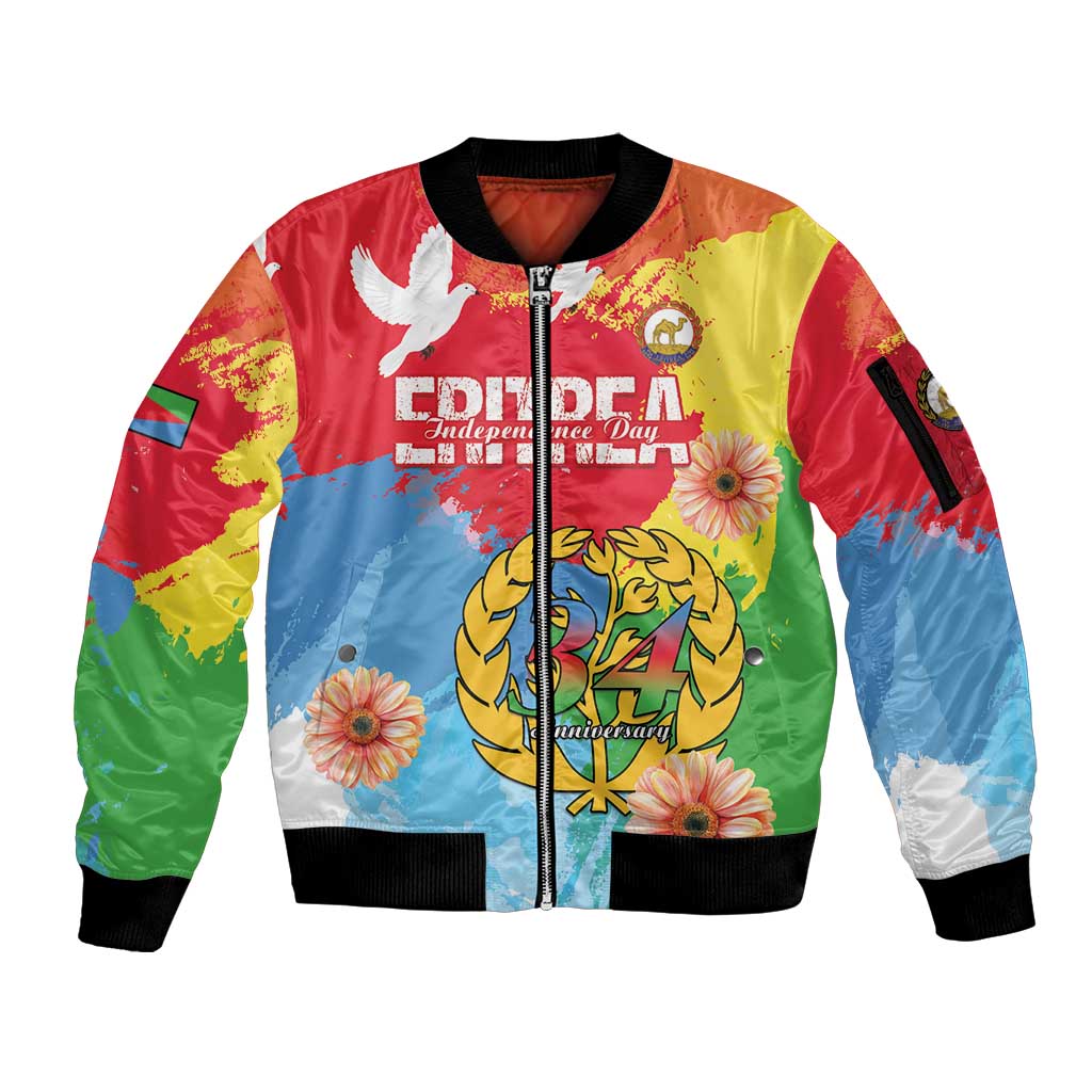 Personalised Eritrea Independence Day Sleeve Zip Bomber Jacket Grunge Style
