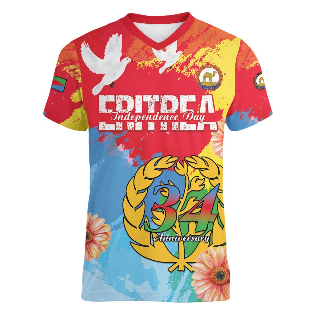 Personalised Eritrea Independence Day Women V-Neck T-Shirt Grunge Style