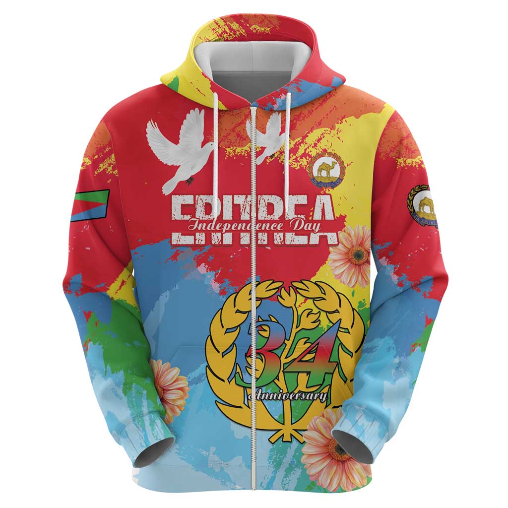 Personalised Eritrea Independence Day Zip Hoodie Grunge Style