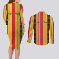 Eritrea Traditional Saho Couples Matching Long Sleeve Bodycon Dress and Long Sleeve Button Shirt Mix Tilet Pattern