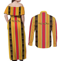 Eritrea Traditional Saho Couples Matching Off Shoulder Maxi Dress and Long Sleeve Button Shirt Mix Tilet Pattern