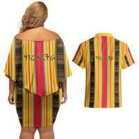 Eritrea Traditional Saho Couples Matching Off Shoulder Short Dress and Hawaiian Shirt Mix Tilet Pattern