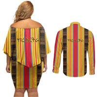 Eritrea Traditional Saho Couples Matching Off Shoulder Short Dress and Long Sleeve Button Shirt Mix Tilet Pattern