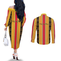 Eritrea Traditional Saho Couples Matching Off The Shoulder Long Sleeve Dress and Long Sleeve Button Shirt Mix Tilet Pattern