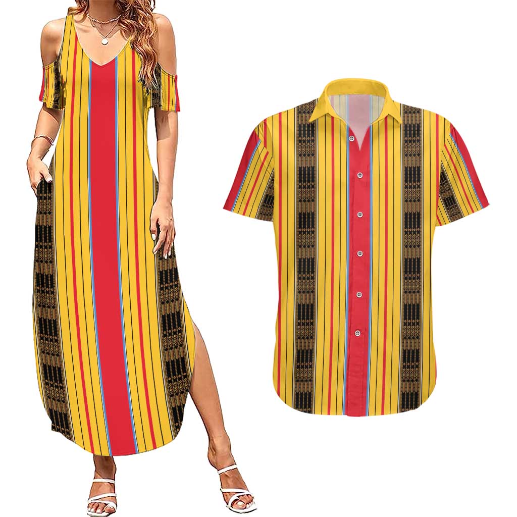 Eritrea Traditional Saho Couples Matching Summer Maxi Dress and Hawaiian Shirt Mix Tilet Pattern