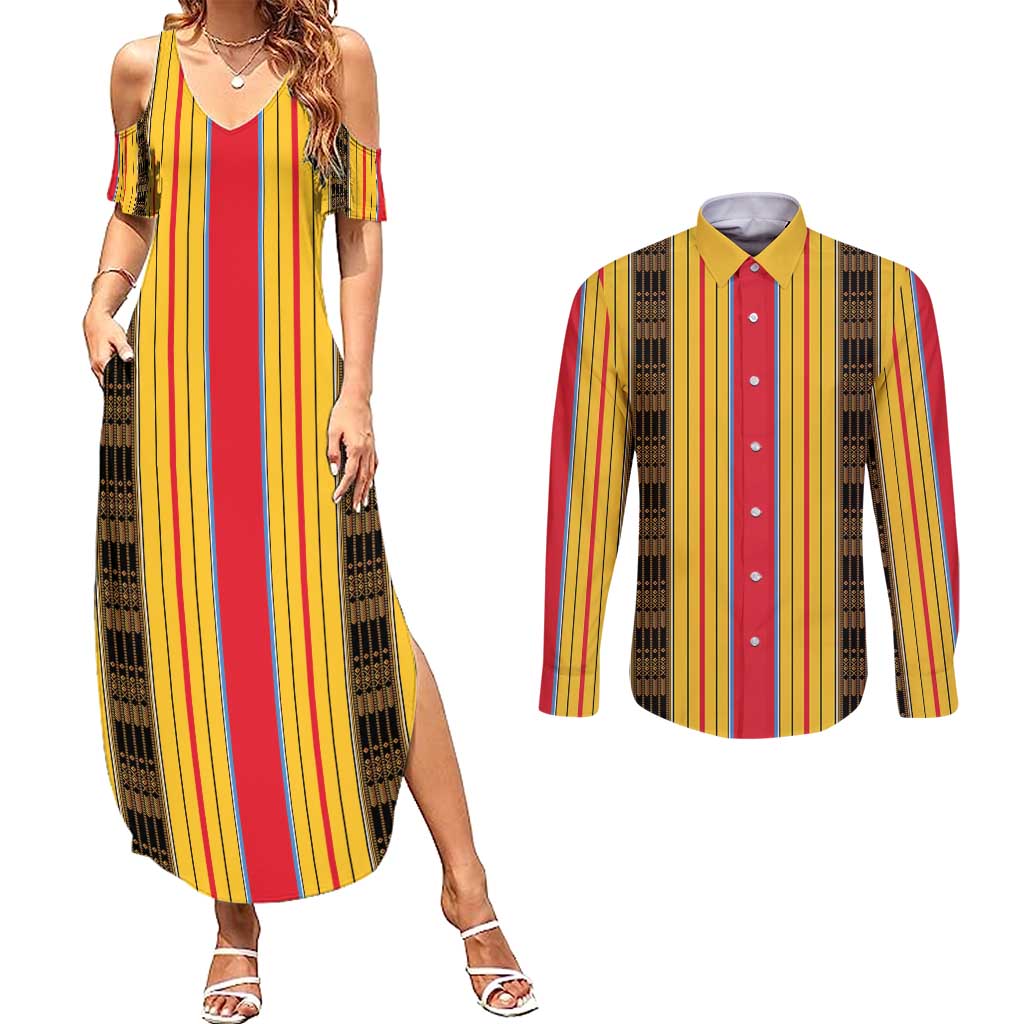 Eritrea Traditional Saho Couples Matching Summer Maxi Dress and Long Sleeve Button Shirt Mix Tilet Pattern