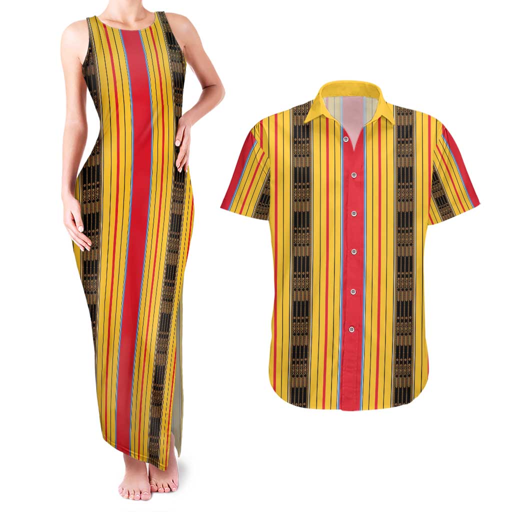 Eritrea Traditional Saho Couples Matching Tank Maxi Dress and Hawaiian Shirt Mix Tilet Pattern
