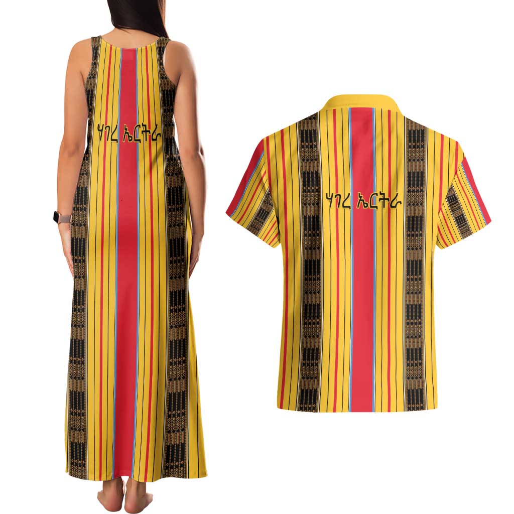Eritrea Traditional Saho Couples Matching Tank Maxi Dress and Hawaiian Shirt Mix Tilet Pattern
