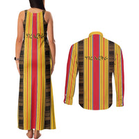 Eritrea Traditional Saho Couples Matching Tank Maxi Dress and Long Sleeve Button Shirt Mix Tilet Pattern