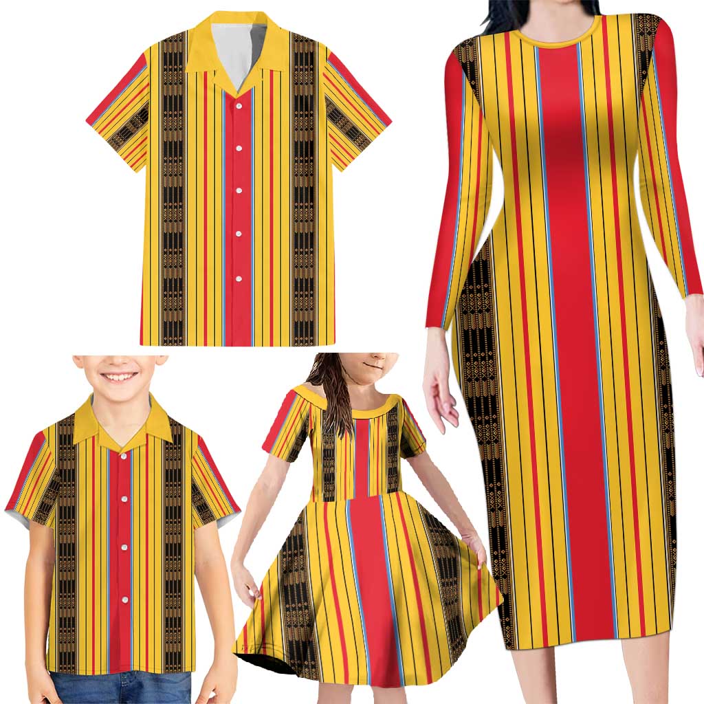 Eritrea Traditional Saho Family Matching Long Sleeve Bodycon Dress and Hawaiian Shirt Mix Tilet Pattern