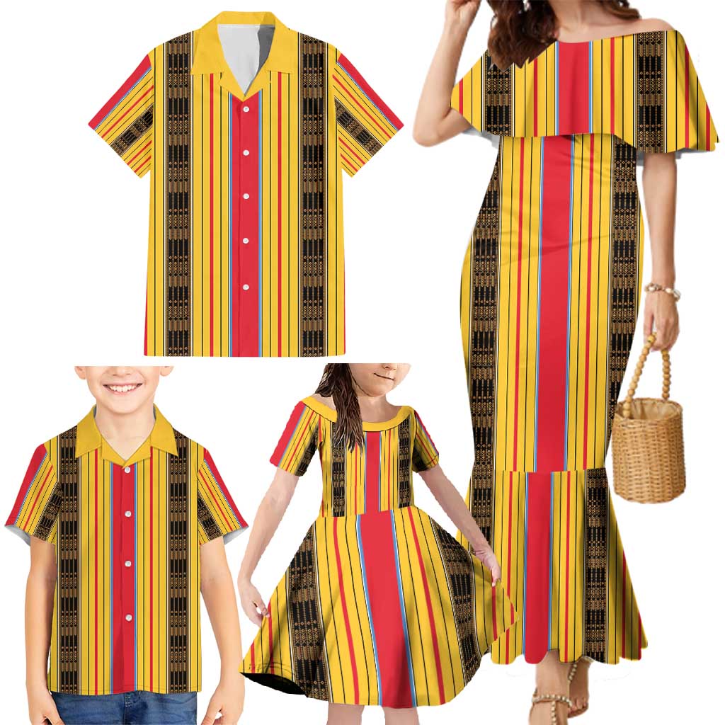 Eritrea Traditional Saho Family Matching Mermaid Dress and Hawaiian Shirt Mix Tilet Pattern