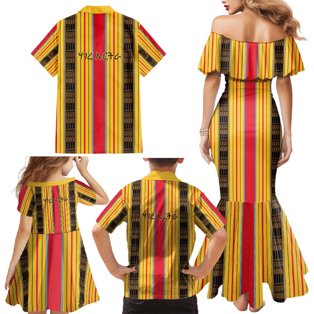 Eritrea Traditional Saho Family Matching Mermaid Dress and Hawaiian Shirt Mix Tilet Pattern