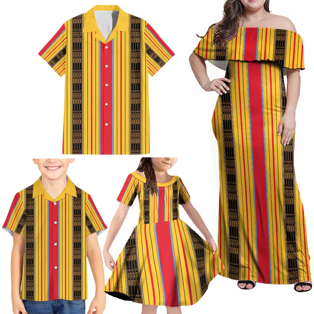 Eritrea Traditional Saho Family Matching Off Shoulder Maxi Dress and Hawaiian Shirt Mix Tilet Pattern