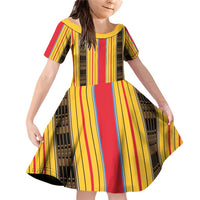 Eritrea Traditional Saho Family Matching Off Shoulder Short Dress and Hawaiian Shirt Mix Tilet Pattern