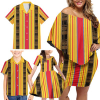 Eritrea Traditional Saho Family Matching Off Shoulder Short Dress and Hawaiian Shirt Mix Tilet Pattern