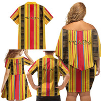 Eritrea Traditional Saho Family Matching Off Shoulder Short Dress and Hawaiian Shirt Mix Tilet Pattern