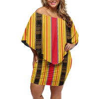 Eritrea Traditional Saho Family Matching Off Shoulder Short Dress and Hawaiian Shirt Mix Tilet Pattern