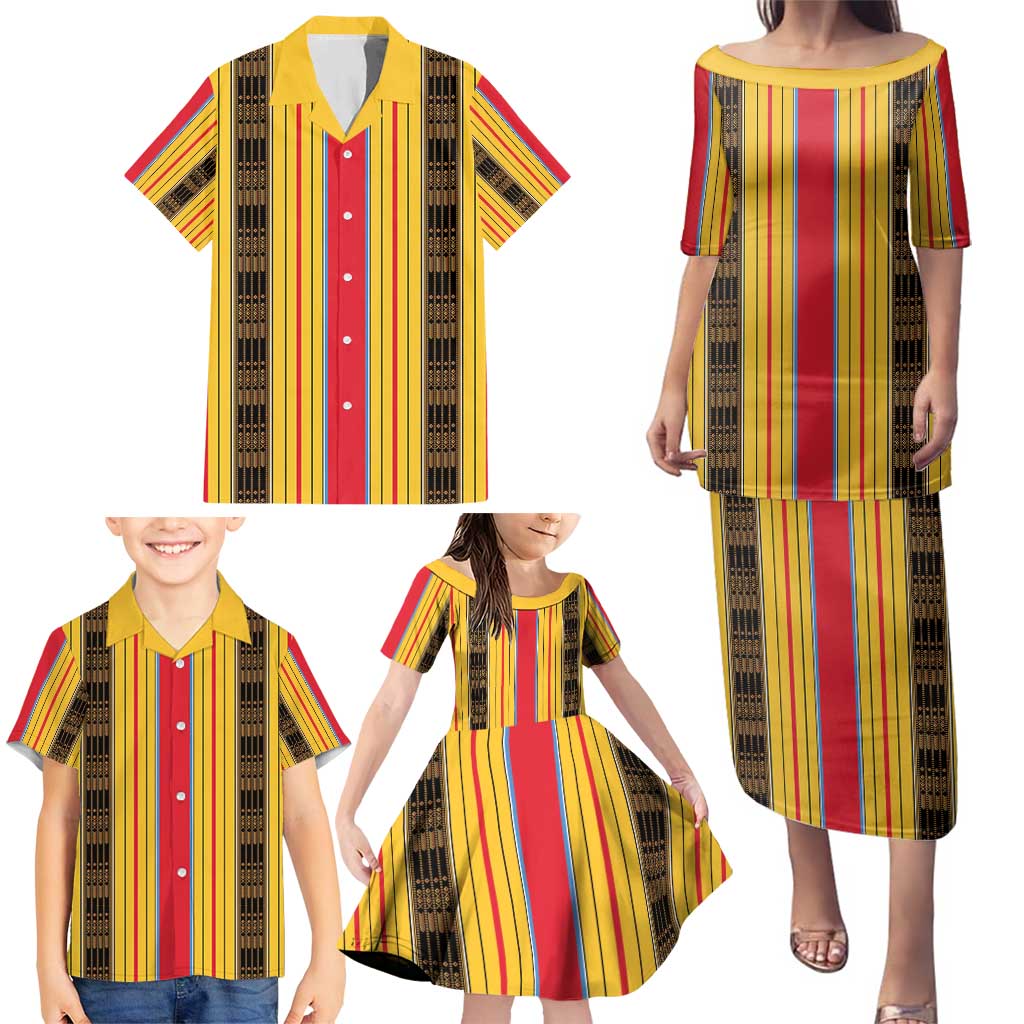 Eritrea Traditional Saho Family Matching Puletasi and Hawaiian Shirt Mix Tilet Pattern
