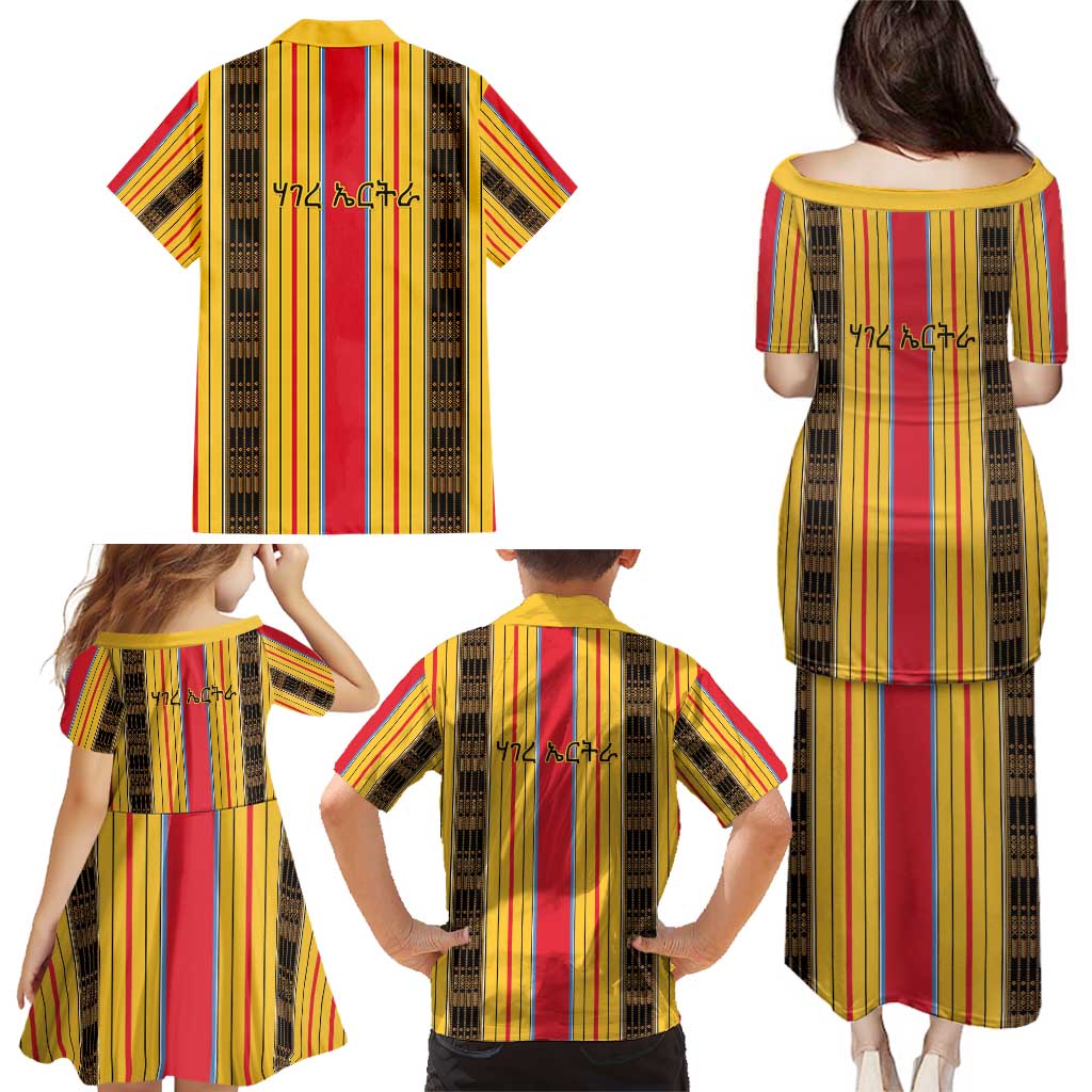 Eritrea Traditional Saho Family Matching Puletasi and Hawaiian Shirt Mix Tilet Pattern
