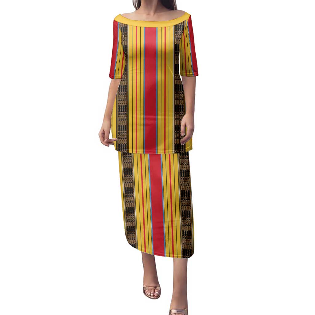 Eritrea Traditional Saho Family Matching Puletasi and Hawaiian Shirt Mix Tilet Pattern