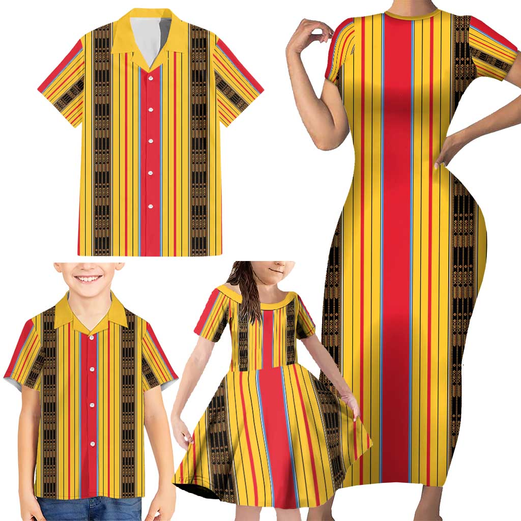 Eritrea Traditional Saho Family Matching Short Sleeve Bodycon Dress and Hawaiian Shirt Mix Tilet Pattern