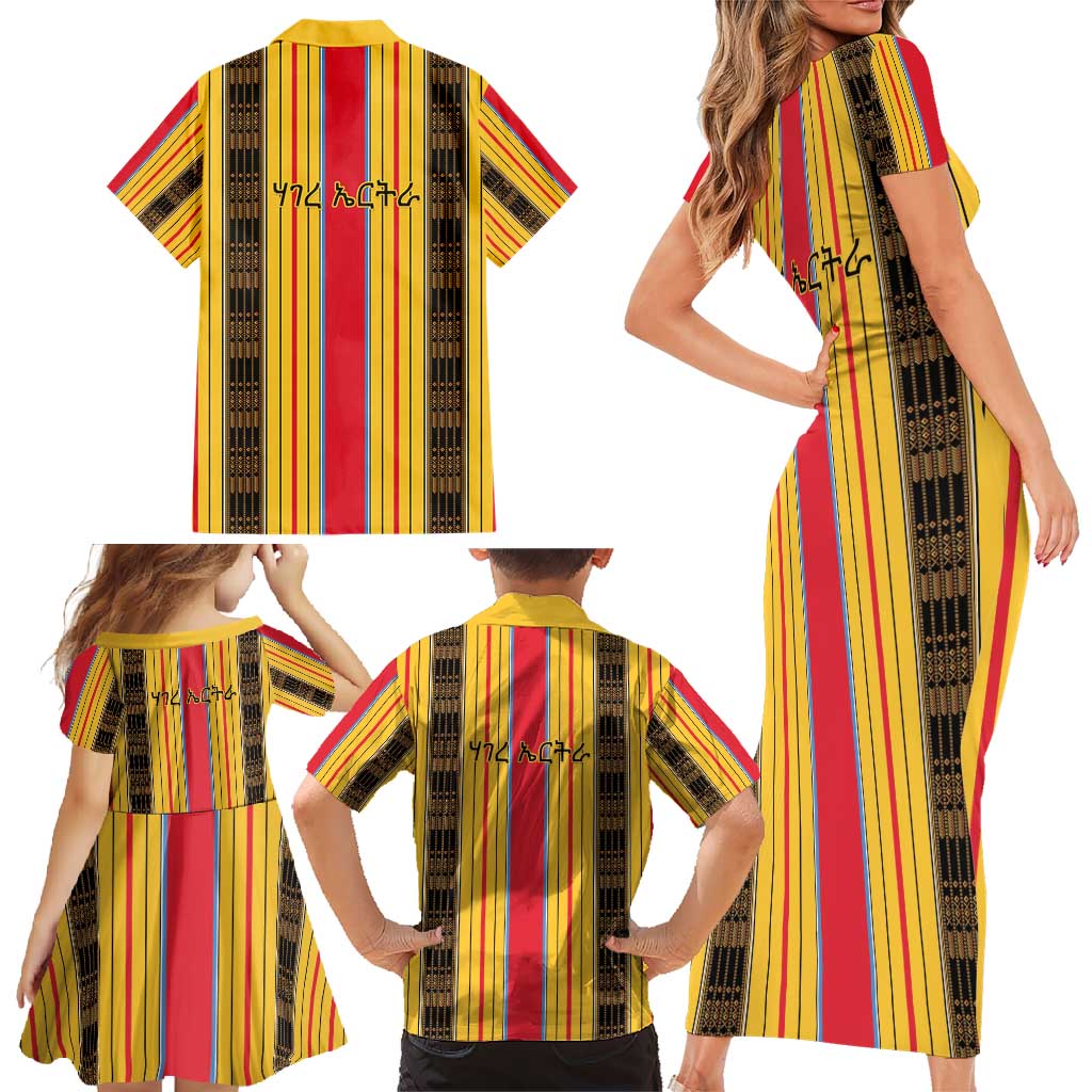 Eritrea Traditional Saho Family Matching Short Sleeve Bodycon Dress and Hawaiian Shirt Mix Tilet Pattern