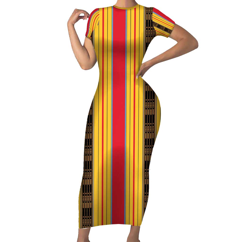 Eritrea Traditional Saho Family Matching Short Sleeve Bodycon Dress and Hawaiian Shirt Mix Tilet Pattern