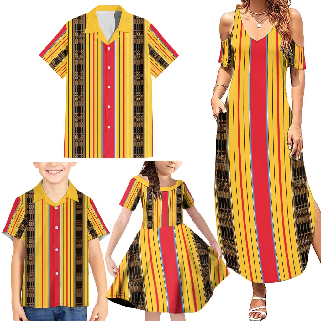 Eritrea Traditional Saho Family Matching Summer Maxi Dress and Hawaiian Shirt Mix Tilet Pattern