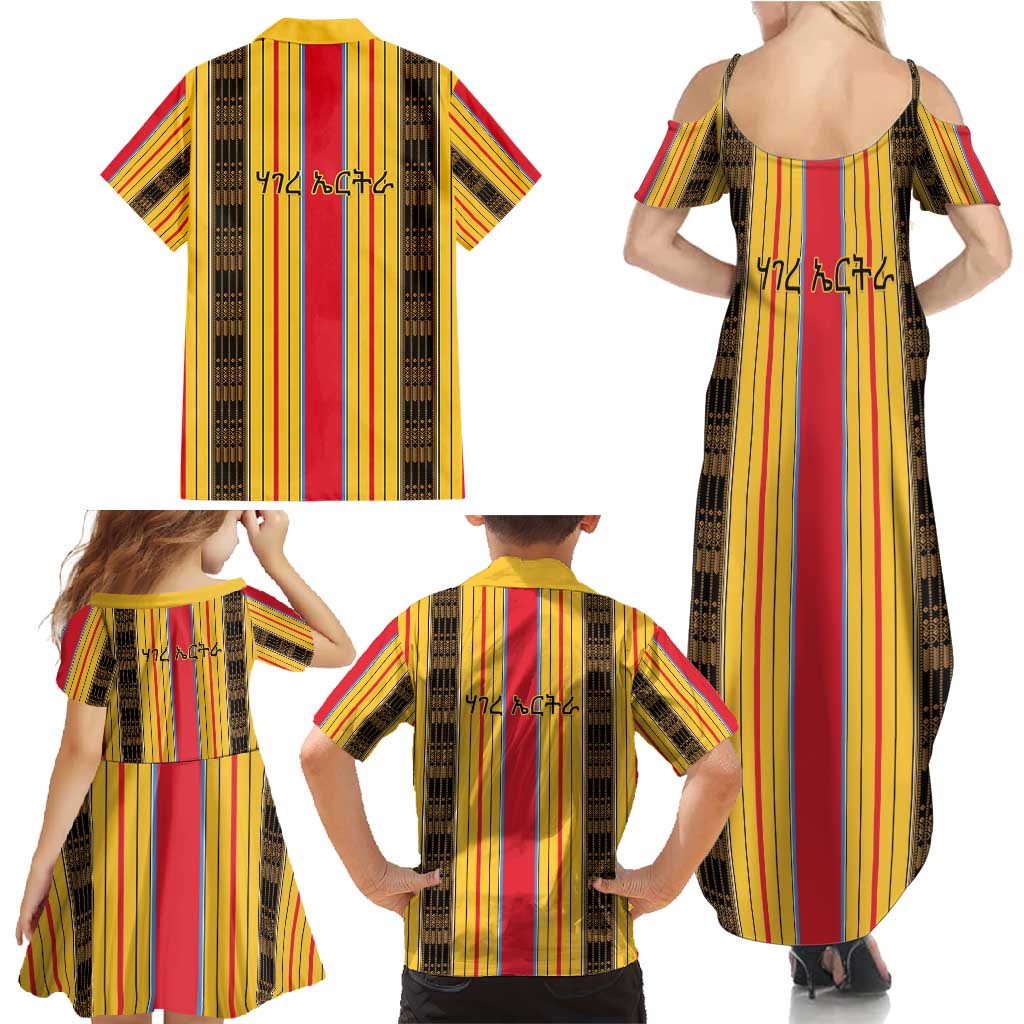 Eritrea Traditional Saho Family Matching Summer Maxi Dress and Hawaiian Shirt Mix Tilet Pattern