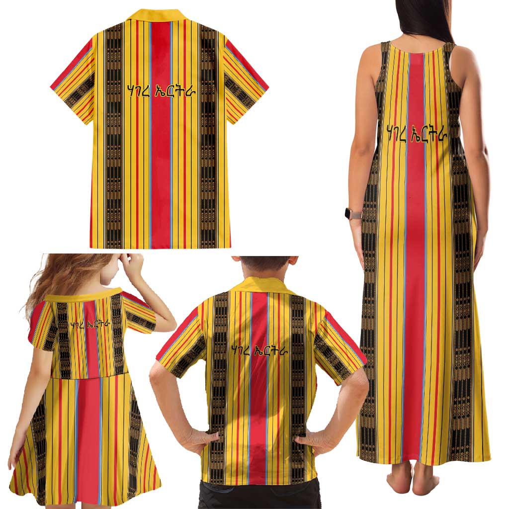 Eritrea Traditional Saho Family Matching Tank Maxi Dress and Hawaiian Shirt Mix Tilet Pattern