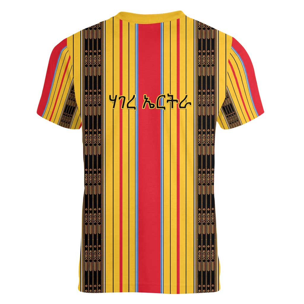 Eritrea Traditional Saho Women V-Neck T-Shirt Mix Tilet Pattern
