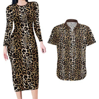 African Leopard Skin Pattern Couples Matching Long Sleeve Bodycon Dress and Hawaiian Shirt