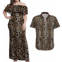 African Leopard Skin Pattern Couples Matching Off Shoulder Maxi Dress and Hawaiian Shirt